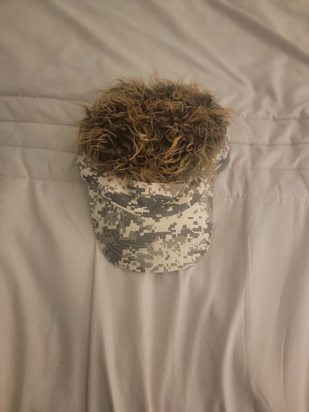 Faux Fur Top Cap with Gray Digital Camo Visor